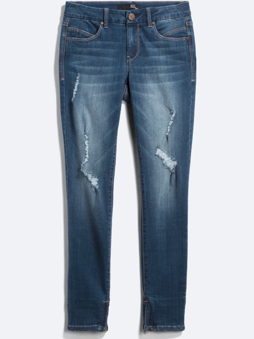 1822 Denim Dark Blue Distressed Skinny Jeans